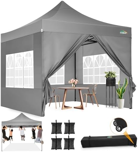 10x10 Heavy Duty Pop Up Canopy Tent with Sidewalls, Easy Up Canopy