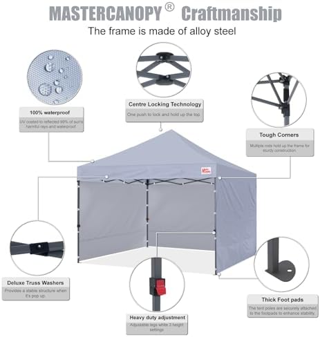 10x10 Heavy Duty Pop up Canopy Tent with Sidewalls, Grey in Grey, alternate view 3
