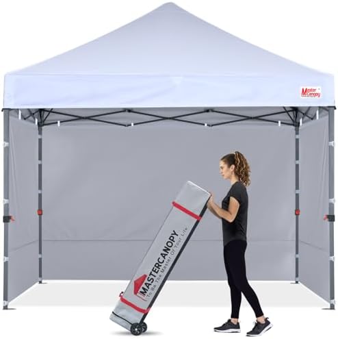 10x10 Heavy Duty Pop up Canopy Tent with Sidewalls, White in White