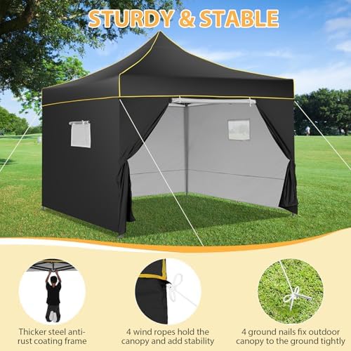 10x10 Heavy Duty Pop up Canopy with 4 Sidewalls, Commercial Canopy, Black in Black, alternate view 3