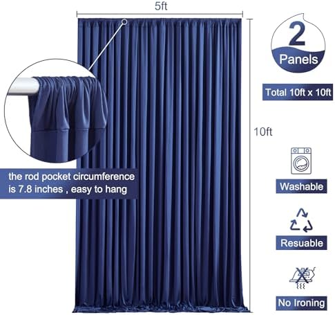 10x10 Navy Blue Backdrop Curtain for Parties Wrinkle Free Photo Curtains Backdrop Drapes Fabric Decoration for, alternate