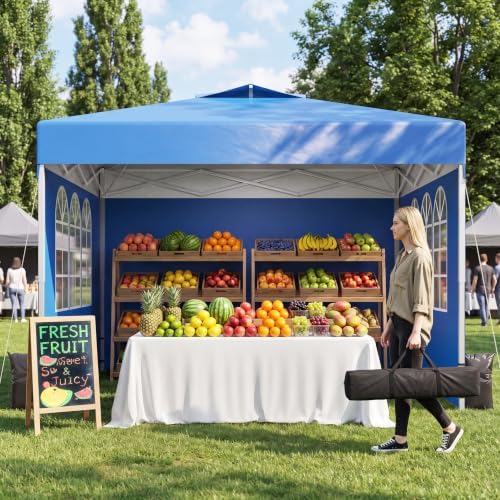 10x10 One Push Pop Up Canopy Tent with Vented Roof, Blue in Blue
