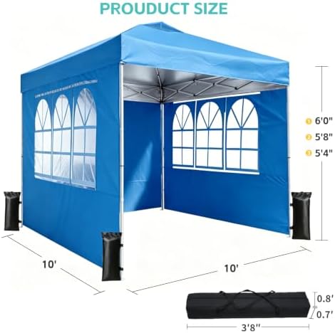10x10 One Push Pop Up Canopy Tent with Vented Roof, Blue in Blue, alternate view 2
