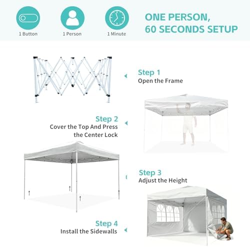 10x10 One Push Pop Up Canopy Tent with Vented Roof, Gray in Gray, alternate view 6
