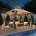 10x10 Outdoor Gazebo with Hanging Light, Beige in Beige