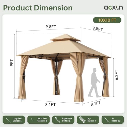 10x10 Outdoor Gazebo with Hanging Light, Beige in Beige, alternate view 2