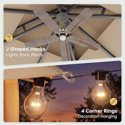 10x10 Outdoor Gazebo with Hanging Light, Beige in Beige, alternate view 3