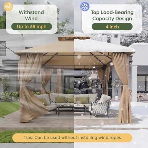 10x10 Outdoor Gazebo with Hanging Light, Beige in Beige, alternate view 4