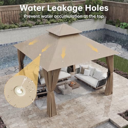 10x10 Outdoor Gazebo with Hanging Light, Beige in Beige, alternate view 6