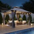 10x10 Outdoor Gazebo with Hanging Light, Gray in Gray