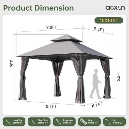 10x10 Outdoor Gazebo with Hanging Light, Gray in Gray, alternate view 2