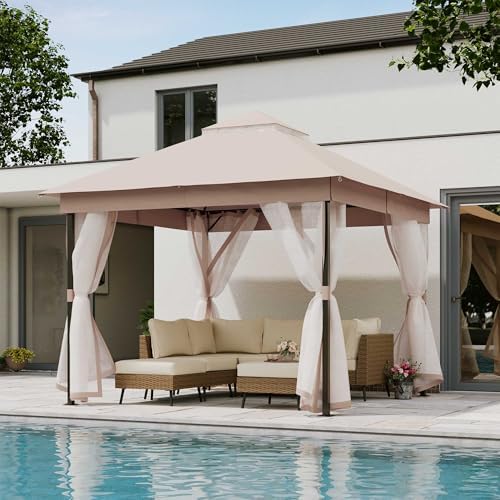 10x10 Outdoor Gazebo with Netting & Double Roof