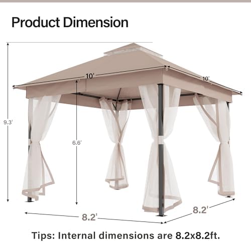 10x10 Outdoor Gazebo with Netting & Double Roof, alternate view 2