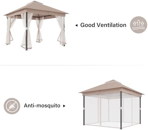 10x10 Outdoor Gazebo with Netting & Double Roof, alternate view 4
