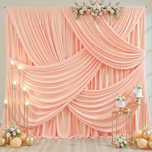 10x10 Peach Backdrop Curtain for Parties Baby Shower Wrinkle Free Peach Photo Curtains Backdrop Drapes Fabric, alternate view