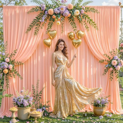 10x10 Peach Backdrop Curtain for Parties Baby Shower Wrinkle Free Peach Photo Curtains Backdrop Drapes Fabric, alternate view