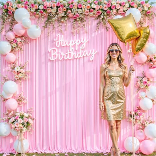 10x10 Pink Backdrop Curtain for Parties Baby Shower Wrinkle Free Pink Photo Curtains Backdrop Drapes Fabric, alternate view 2