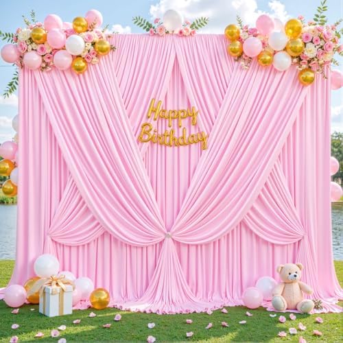 10x10 Pink Backdrop Curtain for Parties Baby Shower Wrinkle Free Pink Photo Curtains Backdrop Drapes Fabric, alternate view 3
