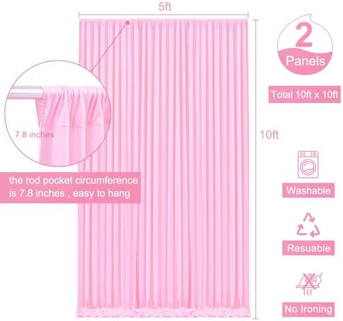 10x10 Pink Backdrop Curtain for Parties Baby Shower Wrinkle Free Pink Photo Curtains Backdrop Drapes Fabric, alternate view 5