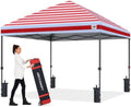 10x10 Pop Up Canopy, Heavy Duty Weather Protection, Red Stripes