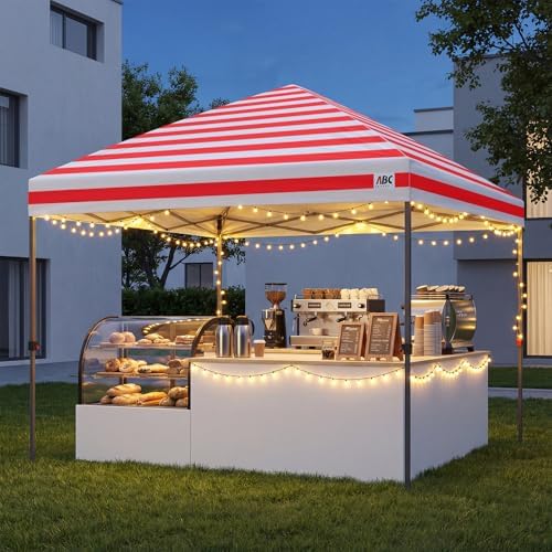 10x10 Pop Up Canopy, Heavy Duty Weather Protection, Red Stripes, alternate view 6