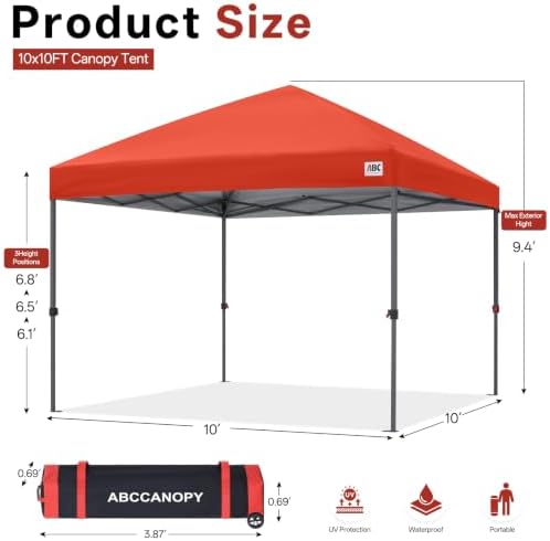 10x10 Pop Up Canopy, Heavy Duty Weather Protection, Reddish Orange, alternate view 3