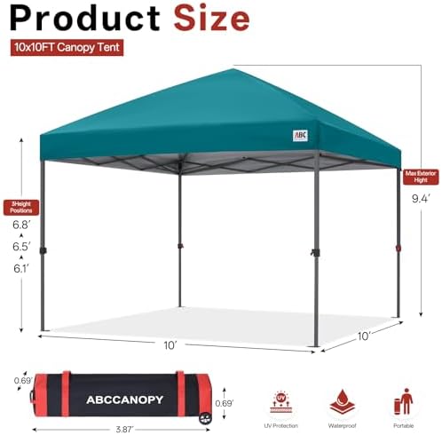 10x10 Pop Up Canopy, Heavy Duty Weather Protection, Turquoise, alternate view 3