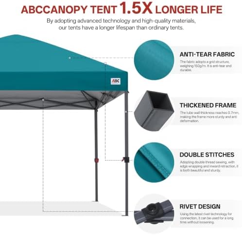10x10 Pop Up Canopy, Heavy Duty Weather Protection, Turquoise, alternate view 5