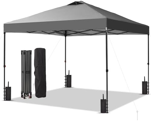 10x10 Pop Up Canopy Patio Carpas, One Push Set up with Central Lock Canopy with Hand Carry Bag, Included 4