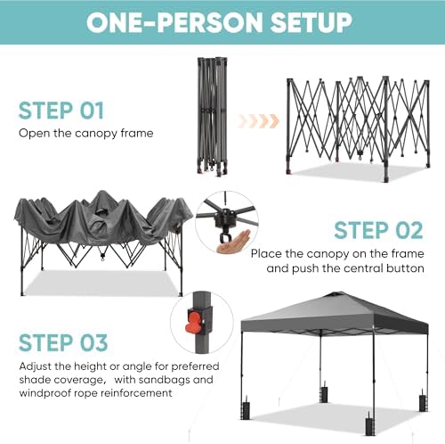 10x10 Pop Up Canopy Patio Carpas, One Push Set up with Central Lock Canopy with Hand Carry Bag, Included 4, alternate view 4