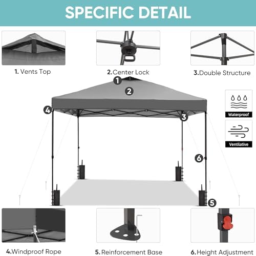 10x10 Pop Up Canopy Patio Carpas, One Push Set up with Central Lock Canopy with Hand Carry Bag, Included 4, alternate view 5