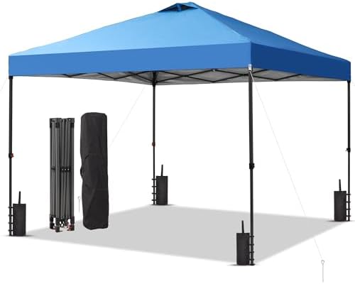 10x10 Pop Up Canopy Patio Carpas, One Push Set up with Central Lock Canopy with Hand Carry Bag, Included 4