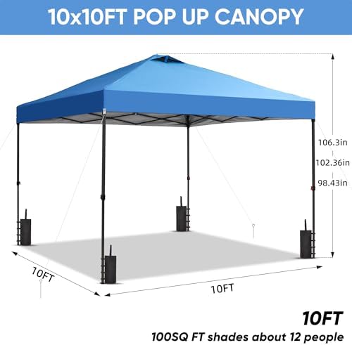 10x10 Pop Up Canopy Patio Carpas, One Push Set up with Central Lock Canopy with Hand Carry Bag, Included 4, alternate view 3