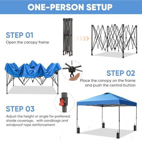 10x10 Pop Up Canopy Patio Carpas, One Push Set up with Central Lock Canopy with Hand Carry Bag, Included 4, alternate view 4