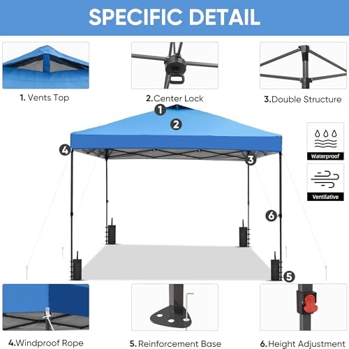 10x10 Pop Up Canopy Patio Carpas, One Push Set up with Central Lock Canopy with Hand Carry Bag, Included 4, alternate view 5
