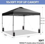 10x10 Pop Up Canopy Patio Carpas, One Push Set up with Central Lock Canopy with Hand Carry Bag, Included 4, alternate view 3