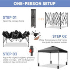 10x10 Pop Up Canopy Patio Carpas, One Push Set up with Central Lock Canopy with Hand Carry Bag, Included 4, alternate view 4