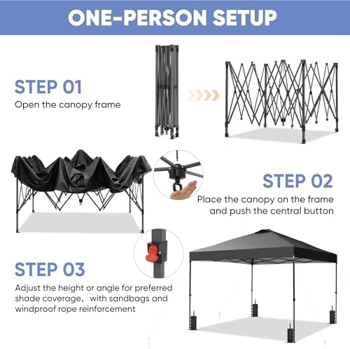 10x10 Pop Up Canopy Patio Carpas, One Push Set up with Central Lock Canopy with Hand Carry Bag, Included 4, alternate view 4
