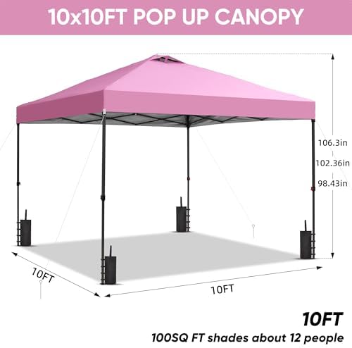 10x10 Pop Up Canopy Patio Carpas, One Push Set up with Central Lock Canopy with Hand Carry Bag, Included 4, alternate view 3