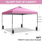 10x10 Pop Up Canopy Patio Carpas, One Push Set up with Central Lock Canopy with Hand Carry Bag, Included 4, alternate view 3