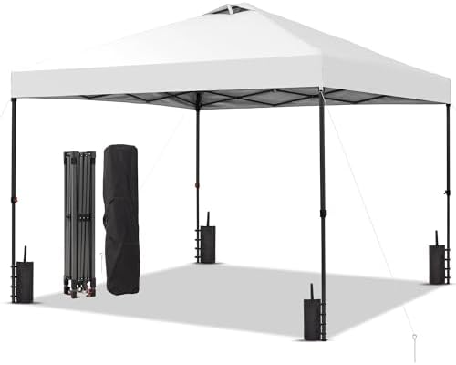 10x10 Pop Up Canopy Patio Carpas, One Push Set up with Central Lock Canopy with Hand Carry Bag, Included 4