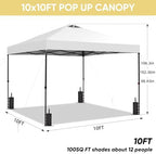 10x10 Pop Up Canopy Patio Carpas, One Push Set up with Central Lock Canopy with Hand Carry Bag, Included 4, alternate view 3