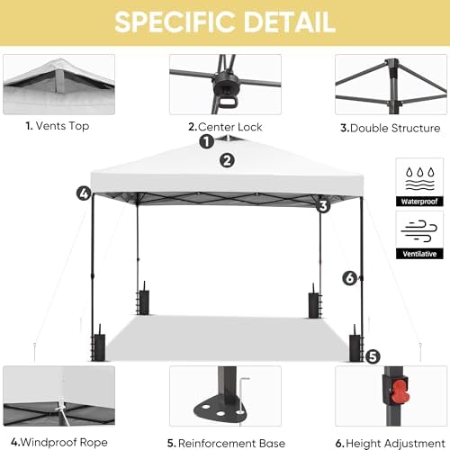 10x10 Pop Up Canopy Patio Carpas, One Push Set up with Central Lock Canopy with Hand Carry Bag, Included 4, alternate view 5