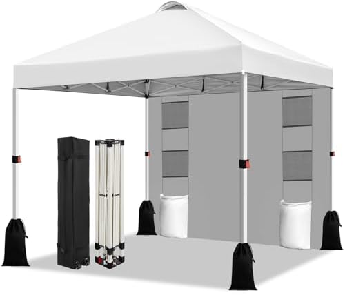 10x10 Pop Up Canopy Tent, 1-Button Push Setup Canopy Tent with 1 Sidewall, Adjustable Height Instant Portable
