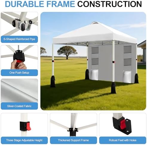 10x10 Pop Up Canopy Tent, 1-Button Push Setup Canopy Tent with 1 Sidewall, Adjustable Height Instant Portable, alternate view