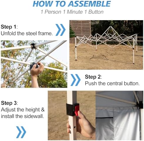 10x10 Pop Up Canopy Tent, 1-Button Push Setup Canopy Tent with 1 Sidewall, Adjustable Height Instant Portable, alternate view