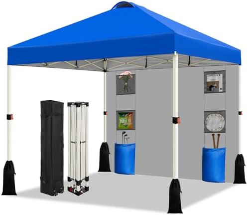 10x10 Pop Up Canopy Tent, 1-Button Push Setup Canopy Tent with 1 Sidewall, Adjustable Height Instant Portable