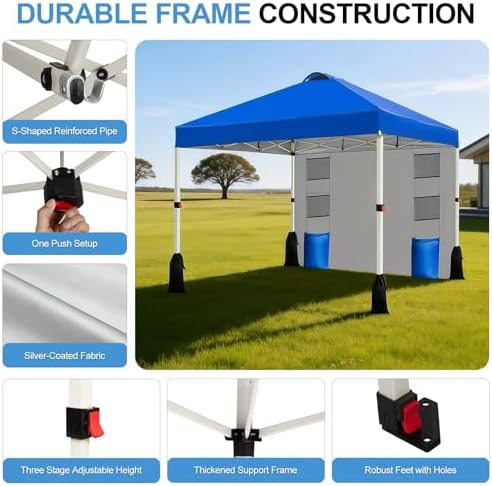 10x10 Pop Up Canopy Tent, 1-Button Push Setup Canopy Tent with 1 Sidewall, Adjustable Height Instant Portable, alternate view