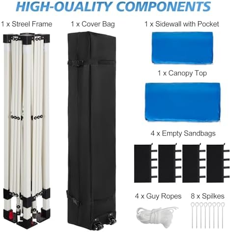 10x10 Pop Up Canopy Tent, 1-Button Push Setup Canopy Tent with 1 Sidewall, Adjustable Height Instant Portable, alternate view