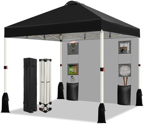 10x10 Pop Up Canopy Tent, 1-Button Push Setup Canopy Tent with 1 Sidewall, Adjustable Height Instant Portable